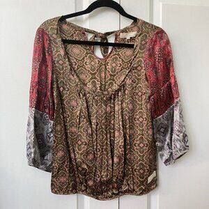 Anthropologie Odd Molly Silk Top Womens 0/XS Paisley Boho Peasant